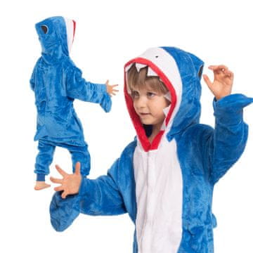 Nikcorp Otroška pižama kigurumi onesie v obliki modrega morskega psa, udobna preobleka za otroke višine 125-135 cm