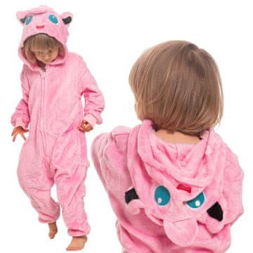 Nikcorp Otroška pižama Kigurumi onesie Jigglypuff Pokemon | enodelni kostum za otroke 105-115 cm, roza