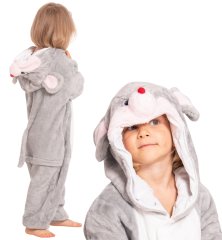Nikcorp Otroška pižama kigurumi miška | Enodelni pajac kostum za otroke | Siva, za višino 105-115 cm