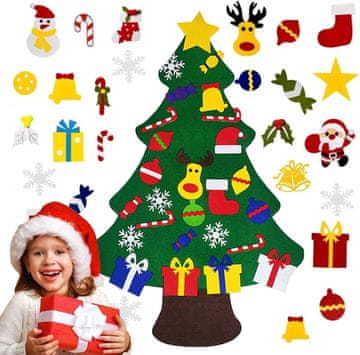 Nikcorp Filčasto božično drevo za na steno DIY 95x70 cm z okraski na ježke, ustvarjalni set za otroke in praznična dekoracija