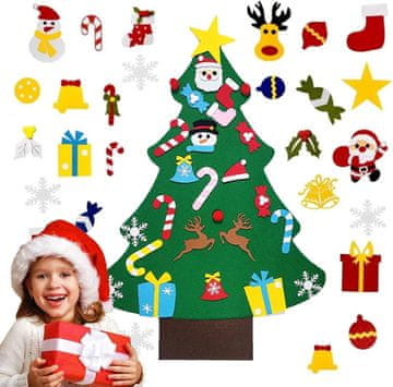 Nikcorp Filcasto božično drevo za steno DIY z okraski na ježke 95x70 cm | Praznična dekoracija za otroke in dom