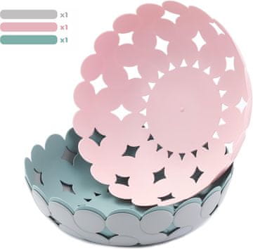 Nikcorp Komplet 3 večnamenskih dekorativnih skled za sadje in zelenjavo | 27,5 cm | PP material | Roza, modra, siva