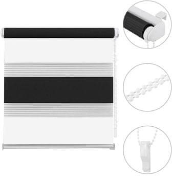 Nikcorp Dvojna roleta dan in noč 120x150 cm belo-črna | Montaža brez vrtanja na sponke | Nastavljivi nosilci za okno