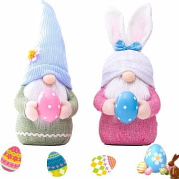 Nikcorp Velikonočni škratje komplet 2 plišastih palčkov, ročno izdelana praznična dekoracija za dom in vrt, 35 cm