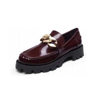Nikcorp Ženski mokasini s platformo in zlato verižico, bordo, velikost 40 EU | Elegantni čevlji z debelim nedrsečim podplatom