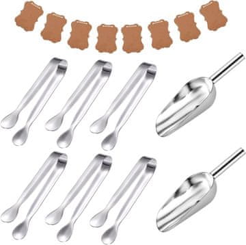 Nikcorp Komplet 8 kosov za serviranje: 6x klešče za led in 2x lopatica za hrano iz nerjavečega jekla, za bife in zabave