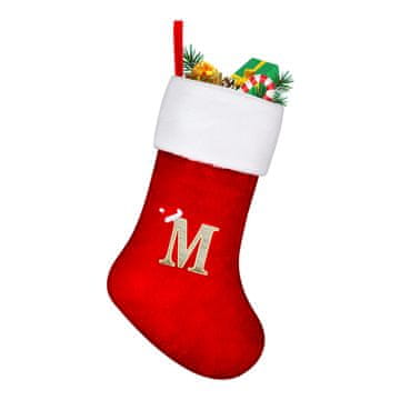 Nikcorp Velika božična nogavica za darila 45 cm rdeča | Personalizirana nogavica za kamin s črko M | Praznična dekoracija