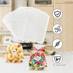 Nikcorp Prozorne vrečke za darila in piškote 10x15 cm, 200 kosov z nalepkami, sponkami in vrvico za pakiranje darilc