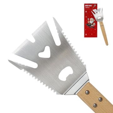 Nikcorp Večnamenska lopatica za žar 6v1 iz nerjavečega jekla z lesenim ročajem | Orodje za peko, nož, vilice in odpirač