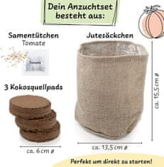 Nikcorp Komplet za gojenje paradižnika z zemljo in semeni v okrasni vreči iz jute za balkon, teraso ali vrt, idealno za začetnike