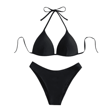 Nikcorp Ženske dvodelne kopalke bikini push up črne barve | Trikotni modrček z zavezovanjem okoli vratu | Velikost M