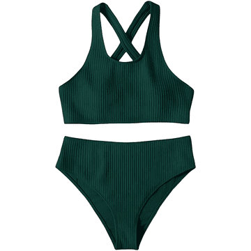 Nikcorp Ženske dvodelne kopalke bikini z visokim pasom v zeleni barvi, udobne in elegantne za na plažo, velikost L