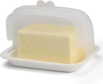 Nikcorp Velika posoda za maslo s pokrovom | Širok pladenj za 2 kocki masla | Plastična bela posodica za hladilnik in pult