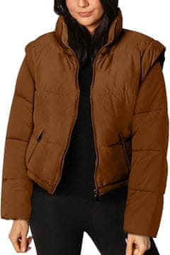 Nikcorp Ženska prešita puhovka 2v1 z odstranljivimi rokavi, lahka topla jakna ali brezrokavnik za jesen in zimo, rjava, M