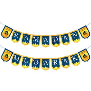 Nikcorp Ramadanski prapor Mubarak modro-zlata barva | Viseča dekoracija za dom za Ramadan in Eid | Komplet 18 zastavic 18x13 cm