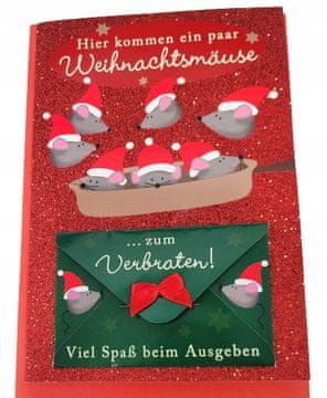 Nikcorp Rdeča božična voščilnica z bleščečo kuverto 7x11,5 cm | Elegantna praznična čestitka z nemškim napisom za božič