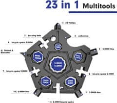 Nikcorp Večnamensko orodje snežinka 23v1 črno | Multitool obesek za ključe, odpirač, izvijač, ključi za kampiranje in outdoor