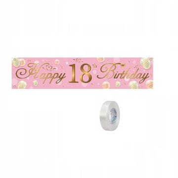 Nikcorp Rojstnodnevni banner za 18. rojstni dan 40x180 cm | Vodoodporna dekoracija za zabavo v rožnato-zlati barvi