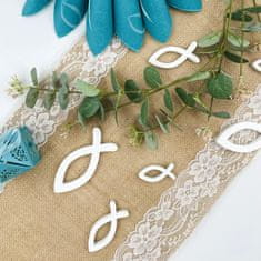 Nikcorp Lesena dekoracija krščanska riba za obhajilo, krst, birmo | Komplet 9 kosov v beli barvi | Okras za mizo