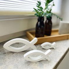 Nikcorp Lesena dekoracija krščanska riba za obhajilo, krst, birmo | Komplet 9 kosov v beli barvi | Okras za mizo