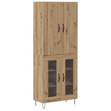 Vidaxl Visok predalnik 2 pcs Umetni hrast Inženirski les in steklo