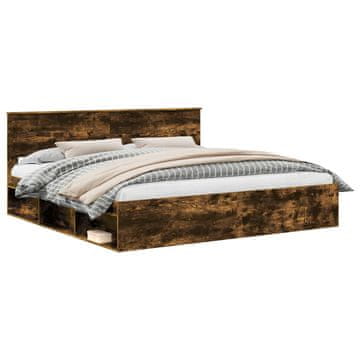 Vidaxl Konstrukcija postelje z vzglavjem Dimljeni oreh 200 x 200 cm