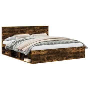 Vidaxl Konstrukcija postelje z vzglavjem Dimljeni oreh 180 x 200 cm