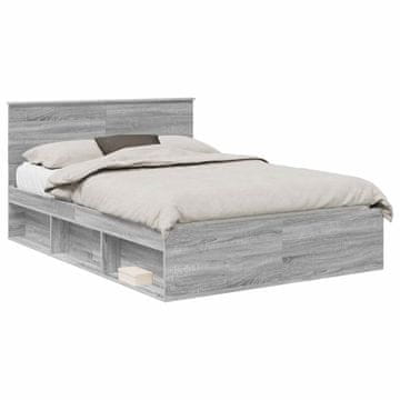 Vidaxl Konstrukcija postelje z vzglavjem Siva Sonoma 135 x 190 cm