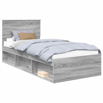 Vidaxl Konstrukcija postelje z vzglavjem Siva Sonoma 90 x 190 cm