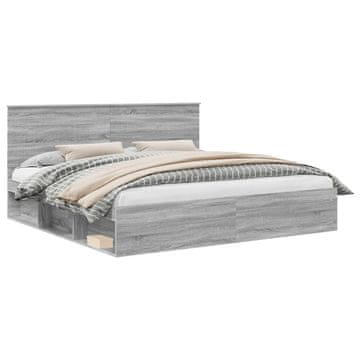 Vidaxl Konstrukcija postelje z vzglavjem Siva Sonoma 200 x 200 cm