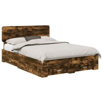 Vidaxl Konstrukcija postelje z vzglavjem Dimljeni oreh 150 x 200 cm