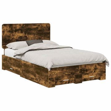 Vidaxl Konstrukcija postelje z vzglavjem Dimljeni oreh 135 x 190 cm
