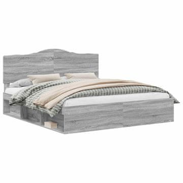 Vidaxl Konstrukcija postelje z vzglavjem Siva Sonoma 180 x 200 cm