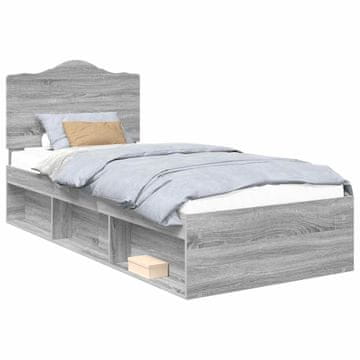 Vidaxl Konstrukcija postelje z vzglavjem Siva Sonoma 90 x 200 cm