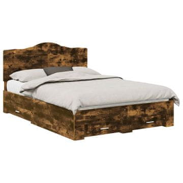 Vidaxl Konstrukcija postelje z vzglavjem Dimljeni oreh 140 x 200 cm