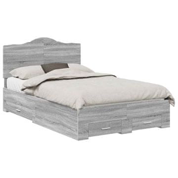 Vidaxl Konstrukcija postelje Siva Sonoma 135 x 190 cm Konstruiran les