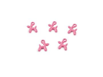 Kovinski obesek mini pes 8x10 mm - roza (5 kosov)
