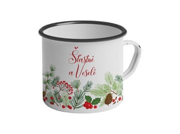 Skodelica pločevinasta 350ml Srečno in veselo, obarvana