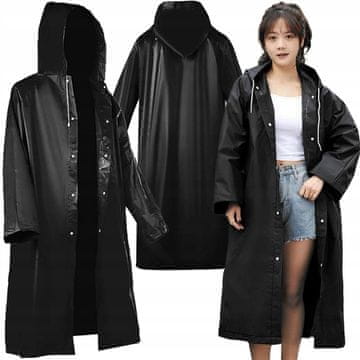 Korbi Črna dežna pončo jakna z kapuco – univerzalna, velika zaščita pred dežjem