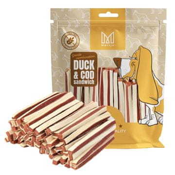 Mersjo Priboljšek, poslastica za pse - Mehki račji trakovi sendvič 500g