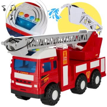 Mega Creative Gasilsko vozilo z IZTEZNO LESTVICO, otroški avtomobil SVETLOBO, ZVOK, funkcijo pull&back, VODA 3+