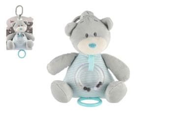 Teddies Navijalna igrača medvedek z ropotuljico plišasta 16x21,5cm modra na kartici