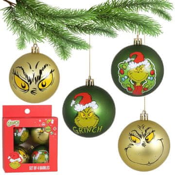 sarcia.eu Grinch SET božičnih okraskov za drevesce, NELOMLJIVI, PLASTIČNI božični okraski 8 cm, SET 4 kosov