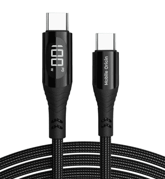 Mobile-origin CB2 polnilni in podatkovni kabel, USB-C na USC-C, 100 W, 1,5 m, črn