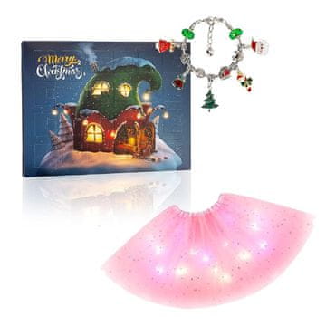 JOJOY® Set za izdelavo zapestnic, Božični adventni koledar + Svetleče krilo z LED lučkami (roza) | ADVENTPRINCESS