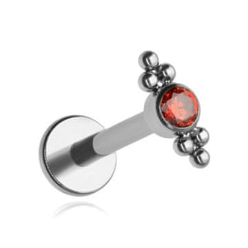shumee Titanov labret uhan z rdečim cirkonom in kroglicami - srebrn 1.2/6