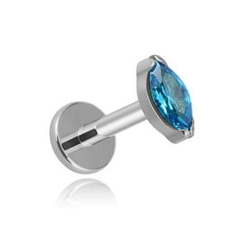 shumee Titanov labret, srebrna solza z modrim cirkonom 1,2/6