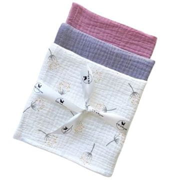 shumee Muslin vaipat 30x30 - harmaa + pölyinen pinkki + valkoiset voikukat, SwanStore