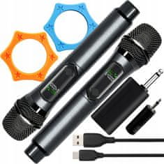Dexxer Brezžični aku. karaoke set 2x mikrofon LCD in sprejemnik do 50m 2,4 GHz