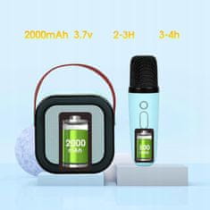 Dexxer Aku. 1200mAh karaoke zvočnik Bluetooth 5.3 2x mikrofon LED RGB moder